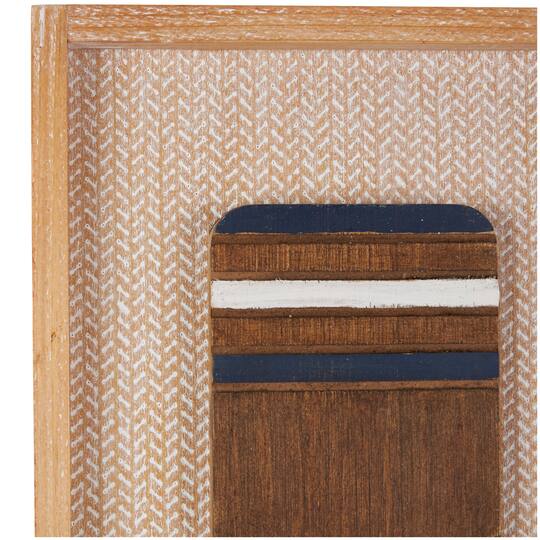 Brown Wood Paddle Wall Décor with Blue Accents & Chevron Pattern Set